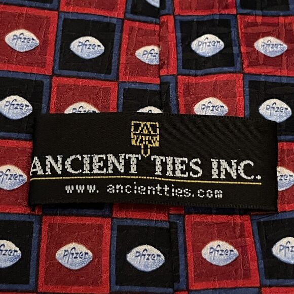 Ancient Ties Inc. Hand Made 100% Silk Men’s Neck Tie Pfizer Pill Print - Picture 8 of 9